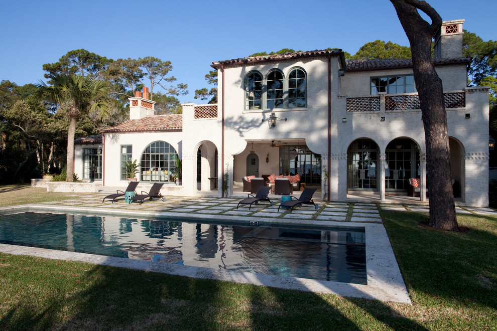 Spanish Tile Roof Exterior Mediterranean with Arch Balcony Ceramic Vase