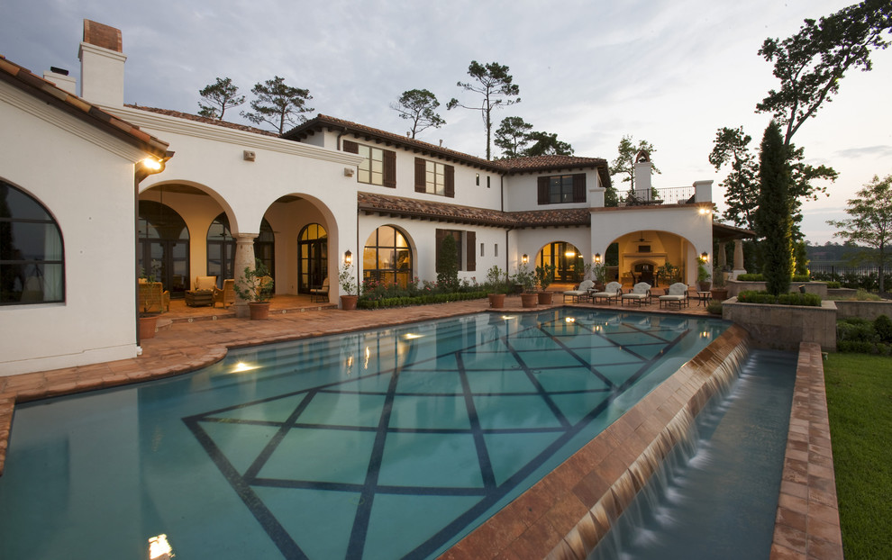 Spanish Tile Roof Pool Mediterranean with Archway Disappearing Edge Pool