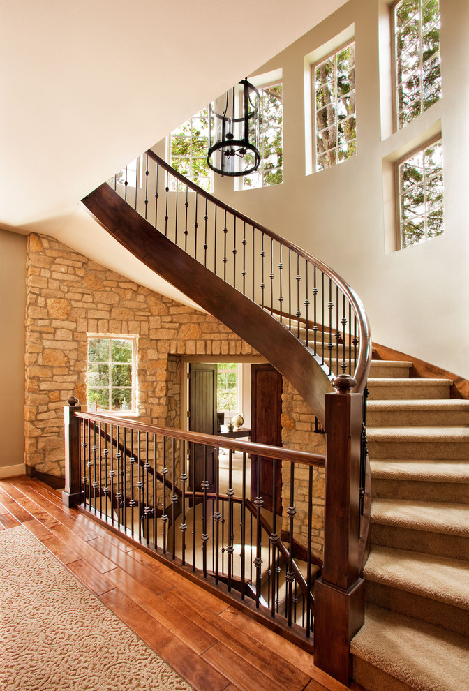 Spindles for Stairs Entry Transitional with Beige Rug Carpeted Stairs