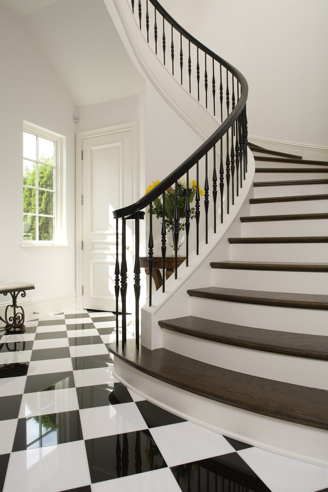 Spindles for Stairs Staircase Mediterranean with Banister Black Checkerboard Floor