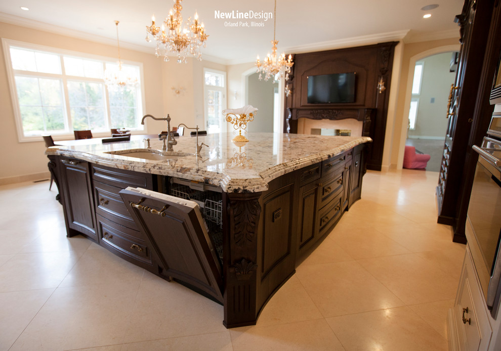 Splendor Gold Granite Kitchen Traditional with 3x6 Subway Tile Builder1