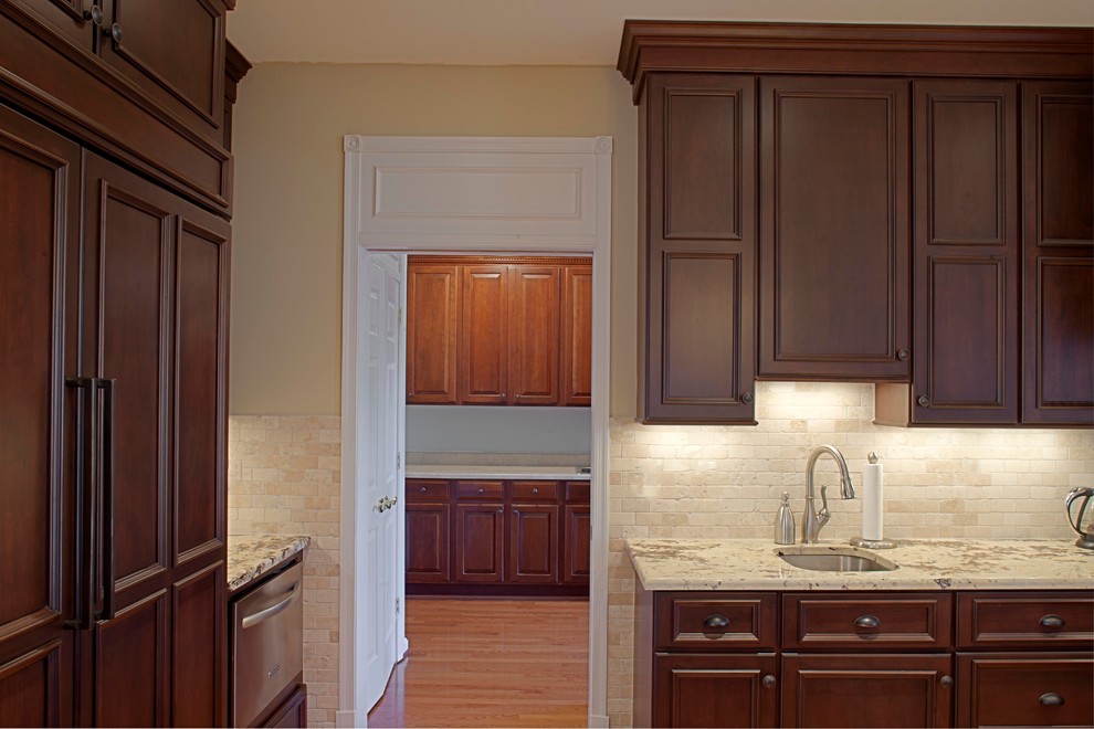 Splendor Gold Granite Kitchen Traditional with Cabipaneled Refrigerator Dishdrawer Polished