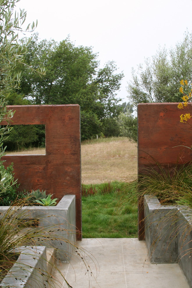 Split Rail Fencing Landscape Contemporary with Colored Concrete Concrete Paving