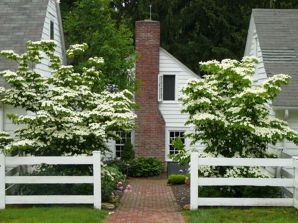 Split Rail Fencing Landscape Traditional with Brick Chimney Brick Path