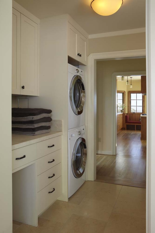 Stackable Washer Dryer Laundry Room Traditional with Built in Cabinets Ceiling