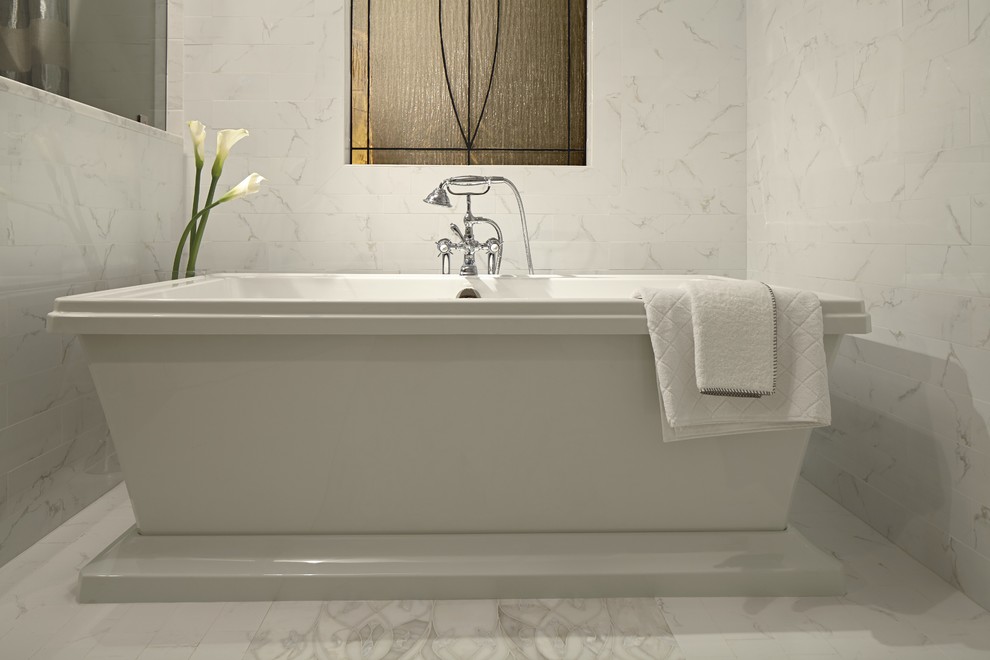 Stacked Slate Fireplace Bathroom Contemporary with None 