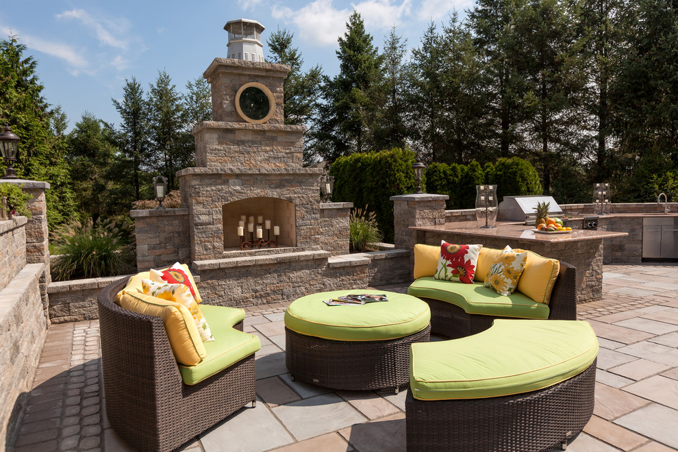 Stacked Stone Fireplace Ideas Patio Traditional with Bbq Floral Throw Pillow