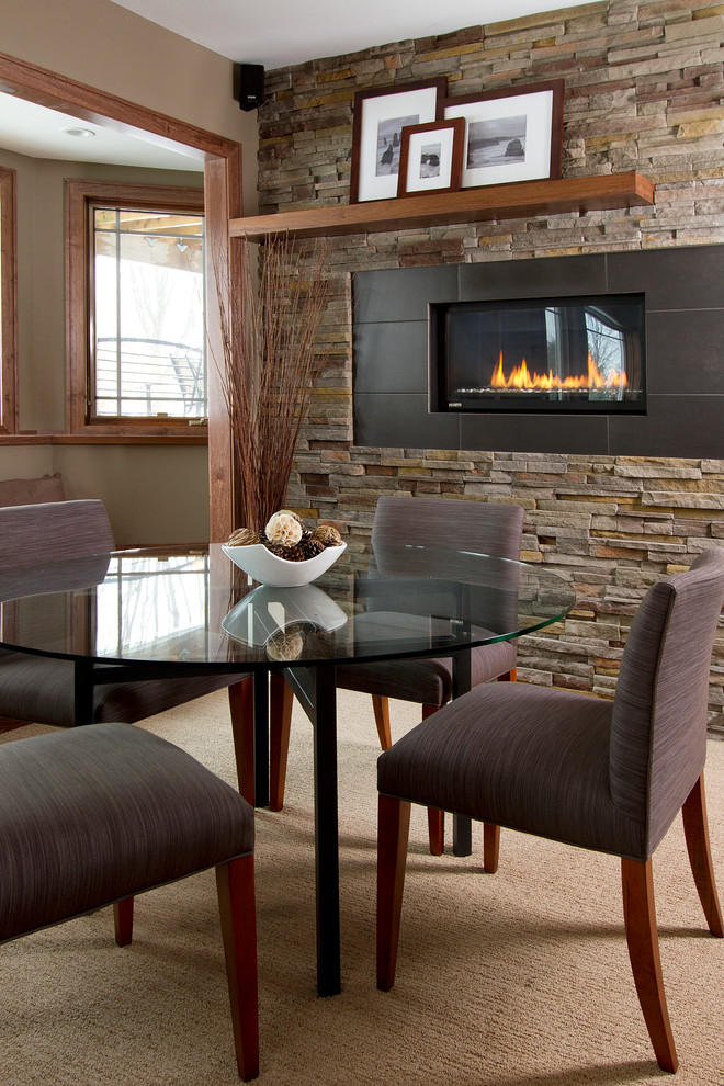 Stacked Stone Fireplace Pictures Basement Contemporary with Beige Carpeting Cultured Stone