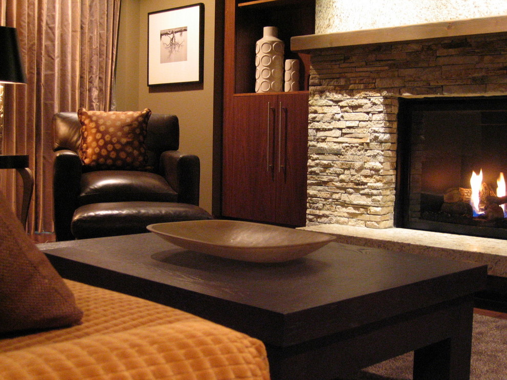 Stacked Stone Fireplace Pictures Living Room Contemporary with Built in Shelves Earth