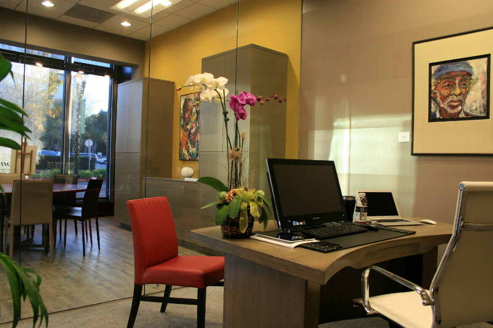 Stacked Stone Fireplace Surround Section Contemporary with Bay Area Office Designer