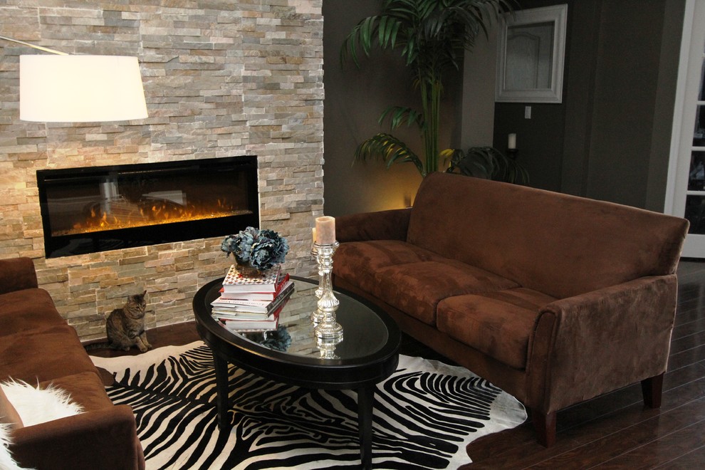 stacked stone fireplaces Living Room Contemporary with 12' ceilings 12' fireplace