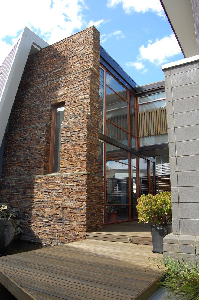 Stacked Stone Wall Exterior Contemporary with None 
