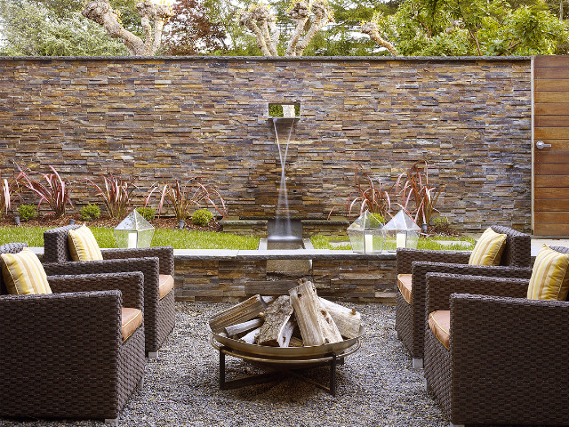 Stacked Stone Wall Landscape Contemporary with None 