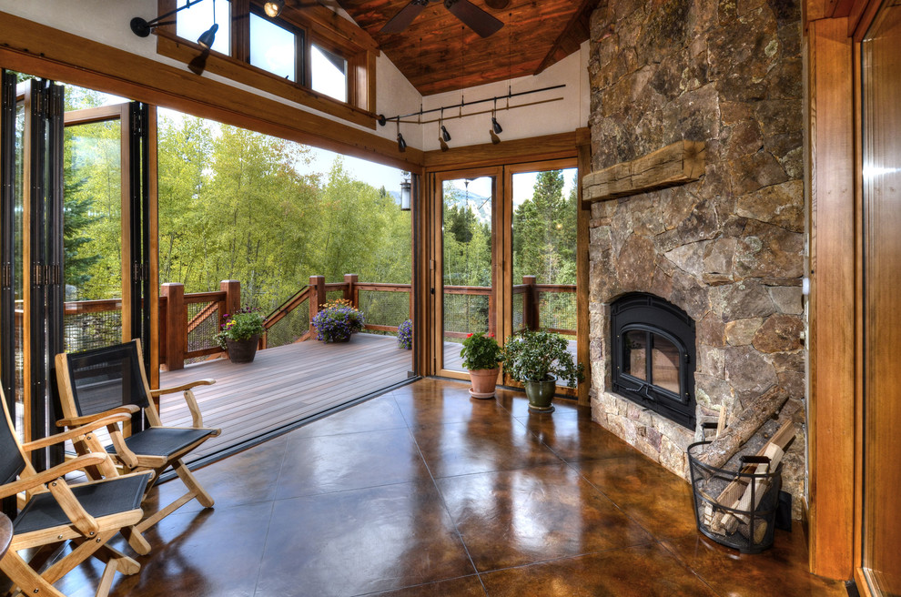 Stained Cement Floors Porch Contemporary with Beige Wall Bi Fold Doors