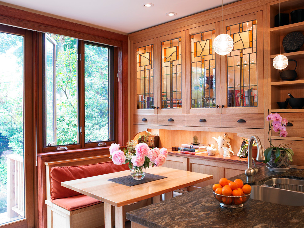 Stained Glass Designs Kitchen Craftsman with Brown Granite Countertop Built In