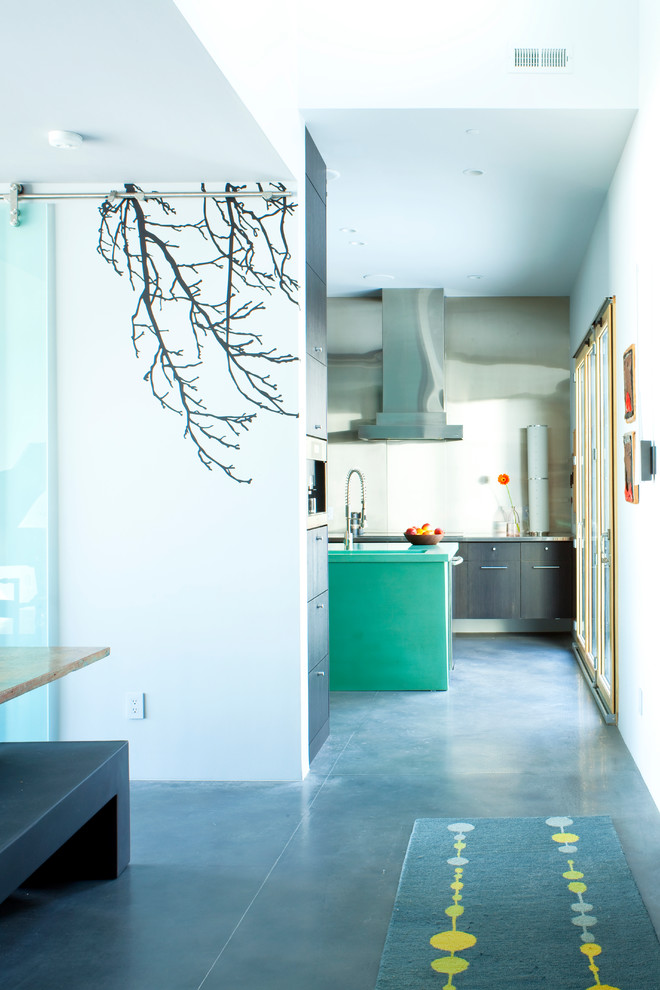 Staining Concrete Floors Hall Contemporary with Concrete Floating Cabinets Glass