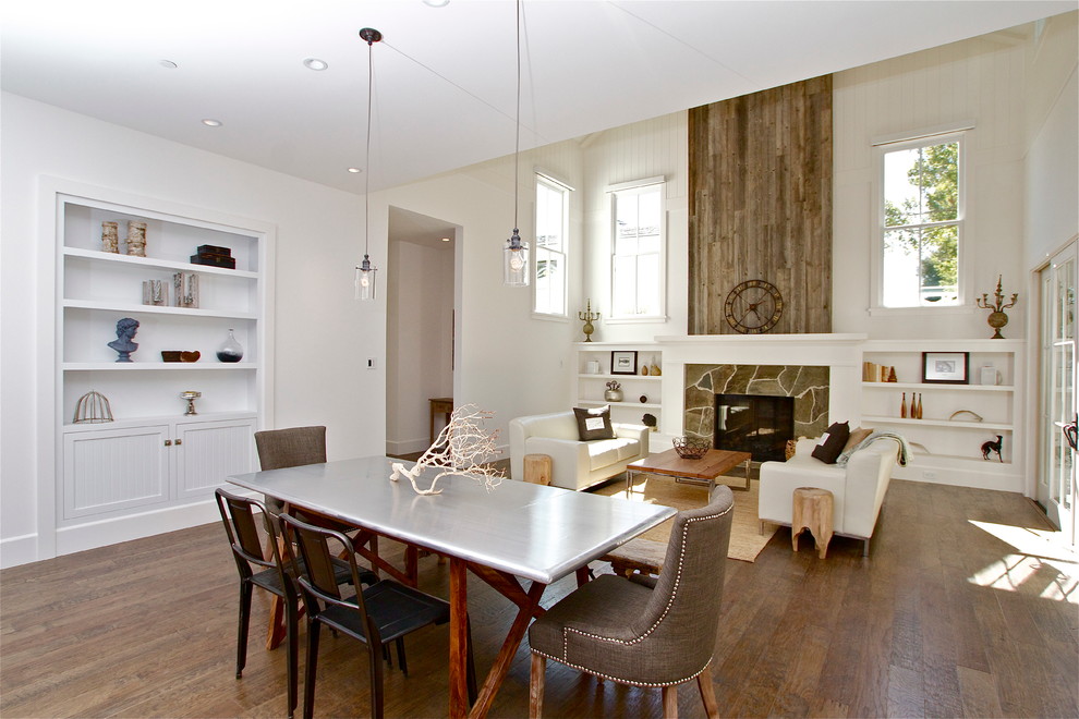 Stainless Dining Table Dining Room Farmhouse with Beige Sofa Brown Dining