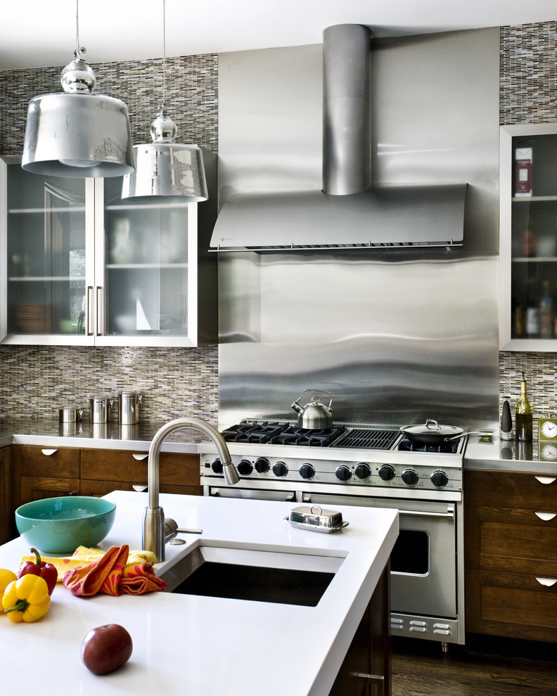 Stainless Steel Backsplash Tiles Kitchen Contemporary with Island Lighting Kitchen Canisters