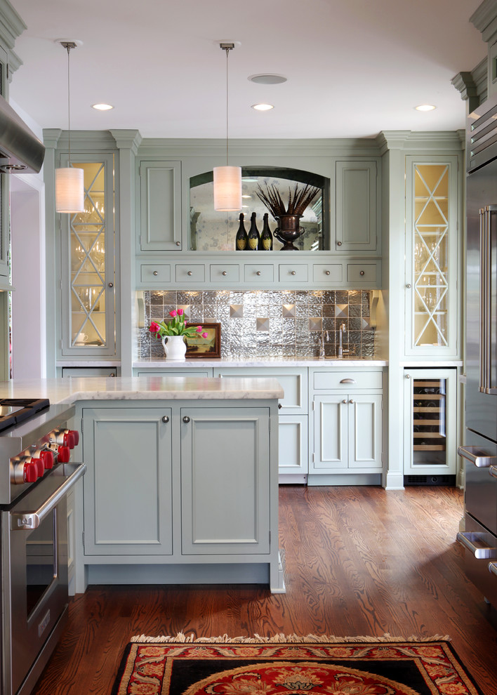 Stainless Steel Backsplash Tiles Kitchen Traditional with Area Rug Bar Area