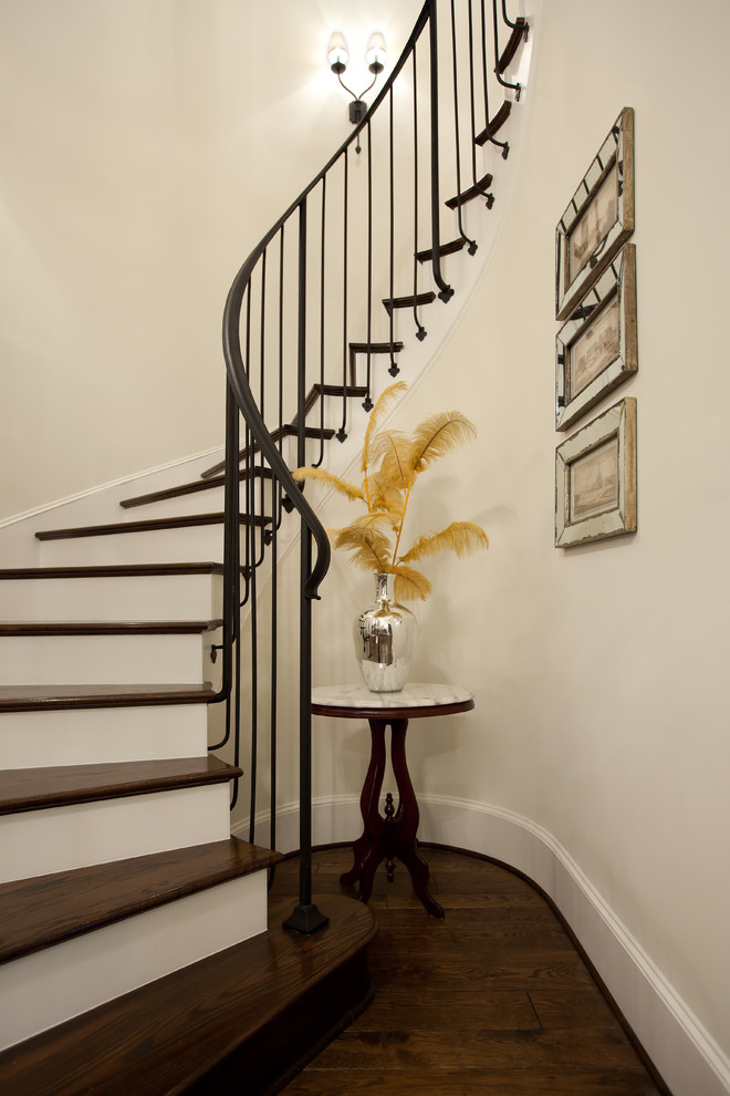 Stainless Steel Balusters Staircase Traditional with Antique Mirror Beige Wall