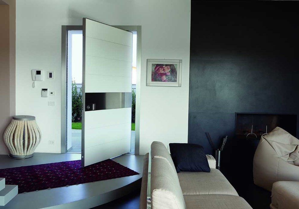 Stainless Steel Gates Entry Contemporary with Area Rug Bean Bags