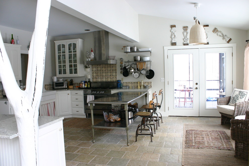 Stainless Steel Prep Table Kitchen Eclectic with Barstools Beadboard Branch Chairs