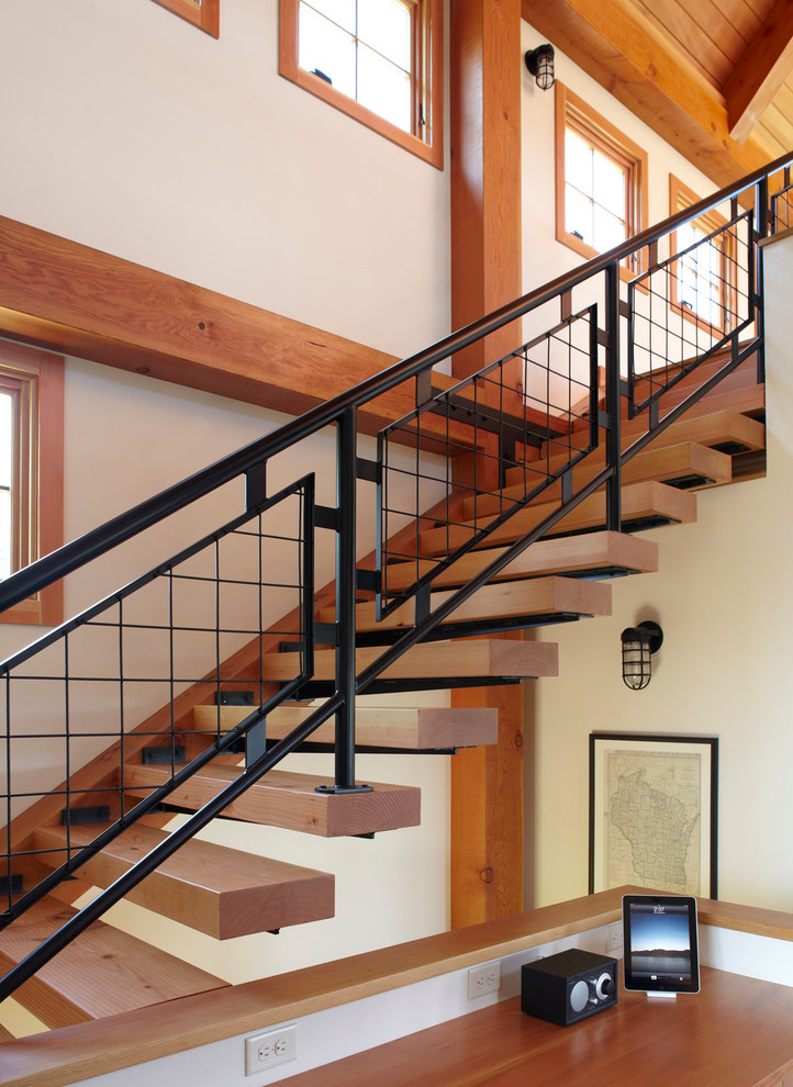 Stair Rail Ideas Staircase Farmhouse with Decorative Railing Exposed Beams