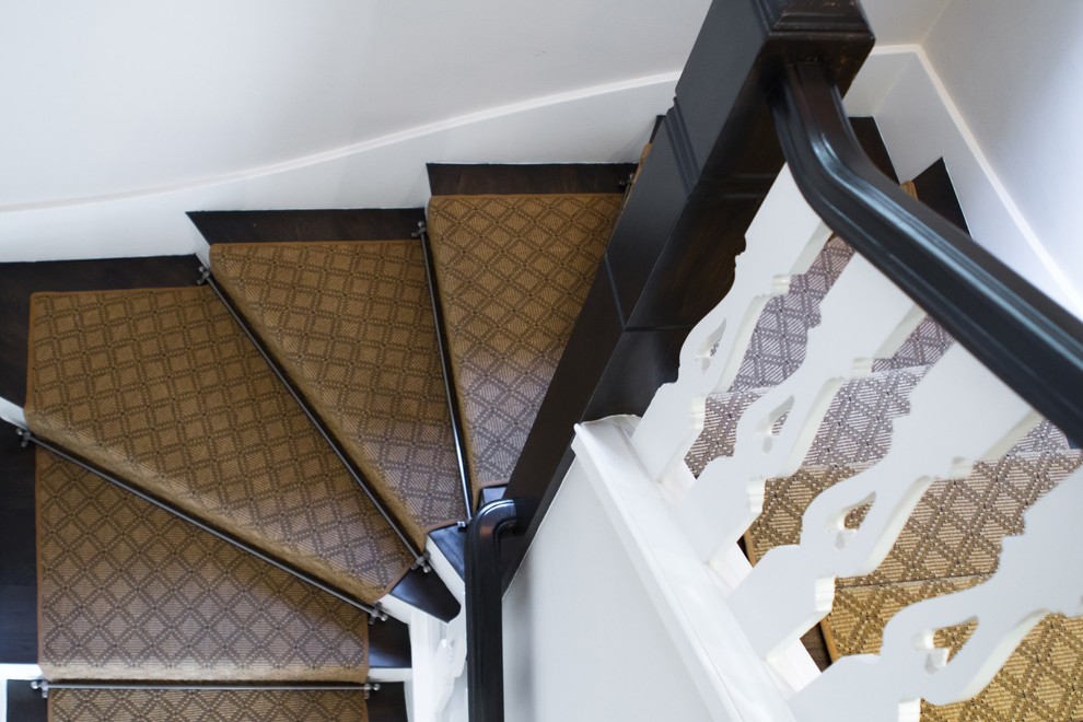 Stair Runner Carpet Staircase Traditional with Banister Baseboard Beige Carpet