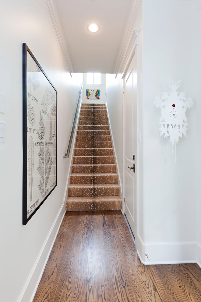 Stair Runner Carpet Staircase Transitional with Artwork Baseboard Bright Clean