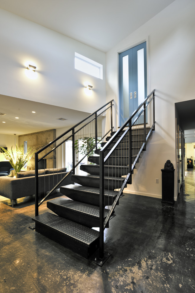 Stair Tread Ideas Staircase Industrial with Clerestory Dark Floor Double