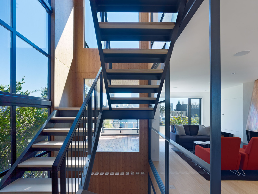 Stair Tread Ideas Staircase Modern with Hall Living Room Natural