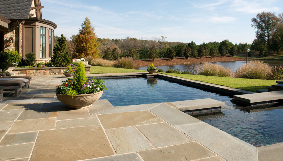 Stamped Concrete Ideas Pool Traditional with Container Plants Coping Flagstone