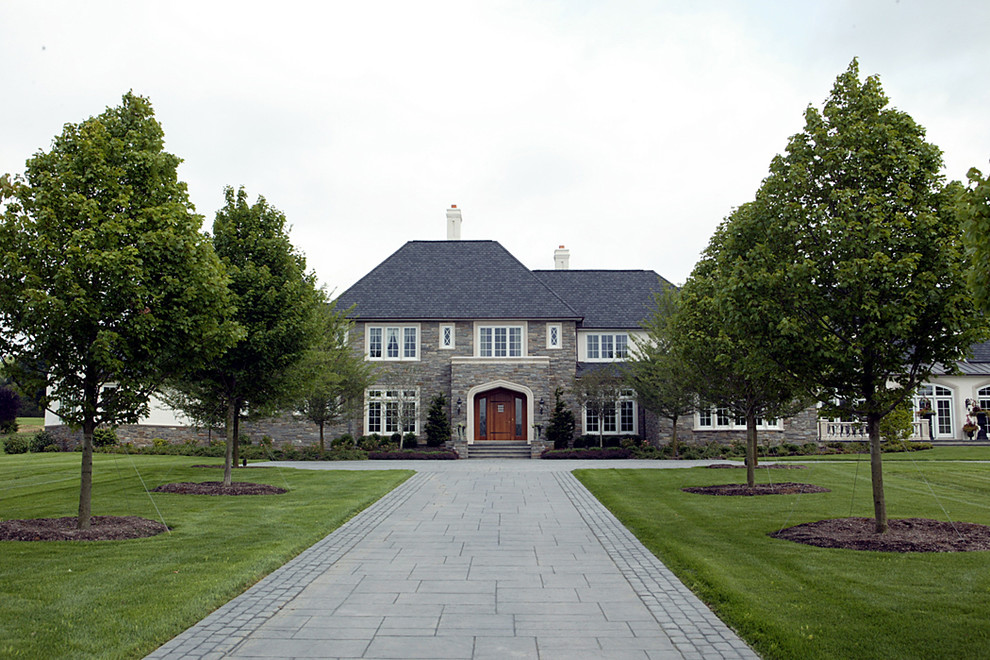 Stamped Concrete vs Pavers Exterior Traditional with Entrance Entry French Windows