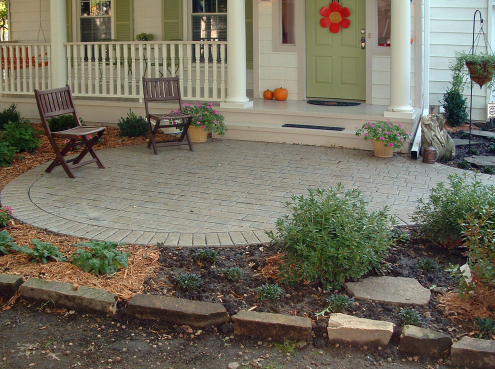Stamped Patio Ideas Porch Traditional with Bark Mulch Columns Covered