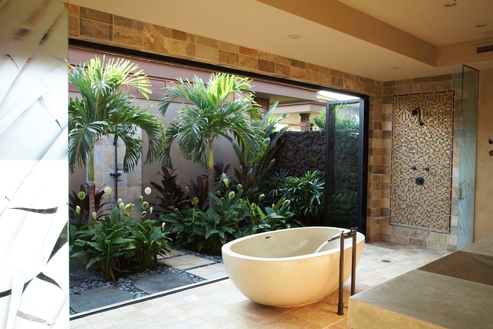 Stand Alone Bathtubs Bathroom Tropical with Contemporary Bath Etched Glass