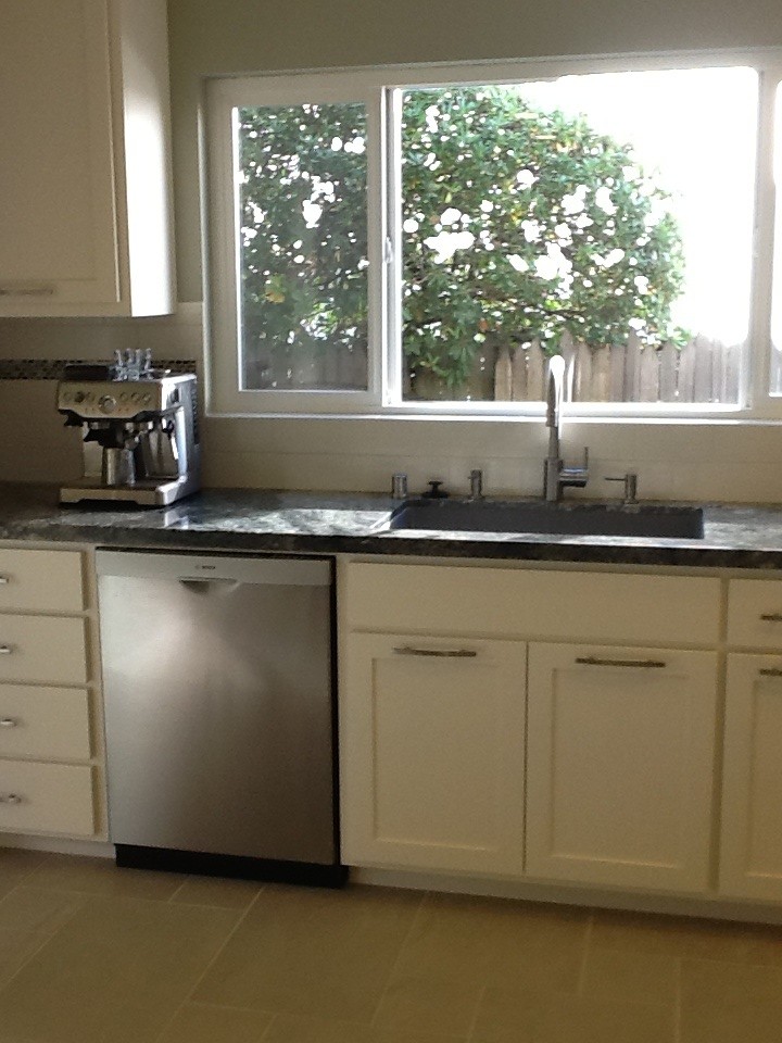 Stand Alone Fireplace Spaces Traditional with Bosch Dishwasher Granite Counter