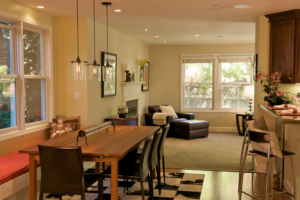 Starburst Pendant Light Dining Room Contemporary with Area Rug Banquette Ceiling