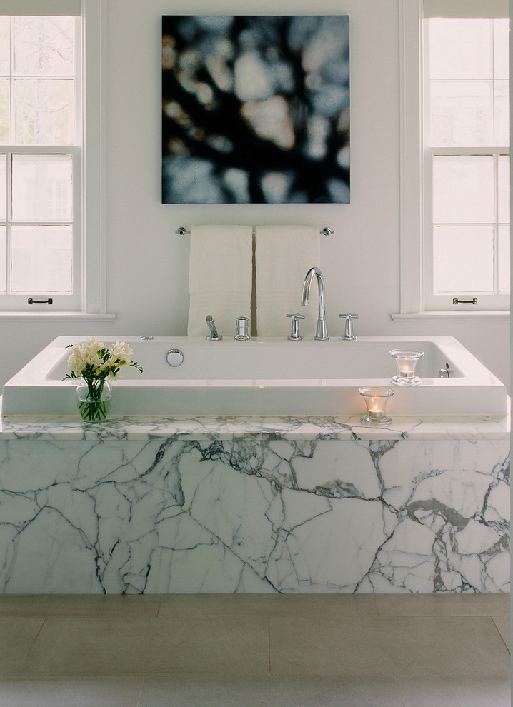 Statuary White Marble Bathroom Modern with Art Deck Mount Tub