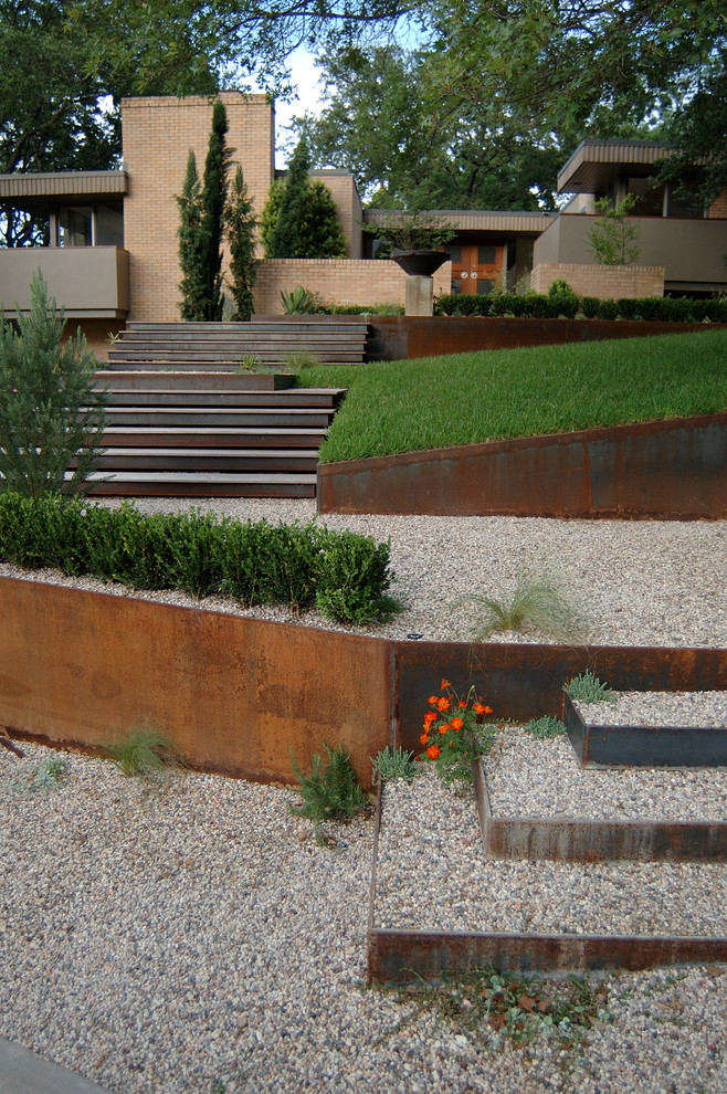 Steel Retaining Wall Landscape Contemporary with Cor Ten Steel Entry Gravel