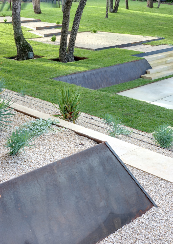 Steel Retaining Wall Landscape Contemporary with Grass Gravel Lawn Outdoor