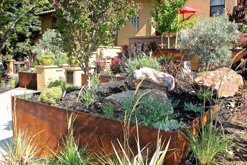 Steel Retaining Wall Landscape Mediterranean with Metal Native Planting Steel