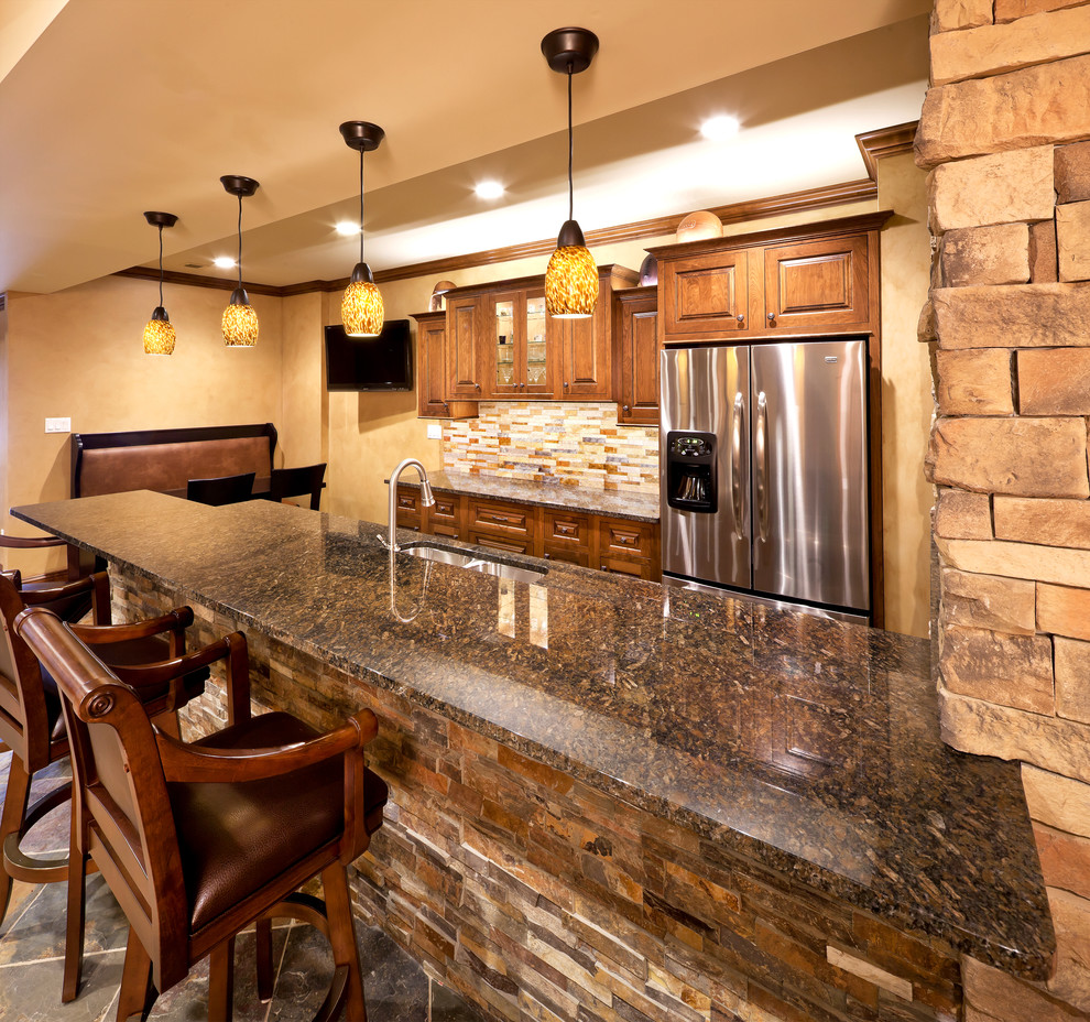 Stone Backsplash Ideas Basement Traditional with None 