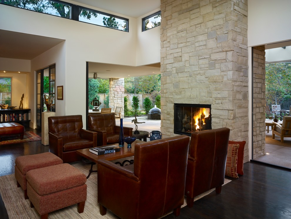 Stone Fireplace Designs Family Room Contemporary with Clerestory Windows Coffee Table