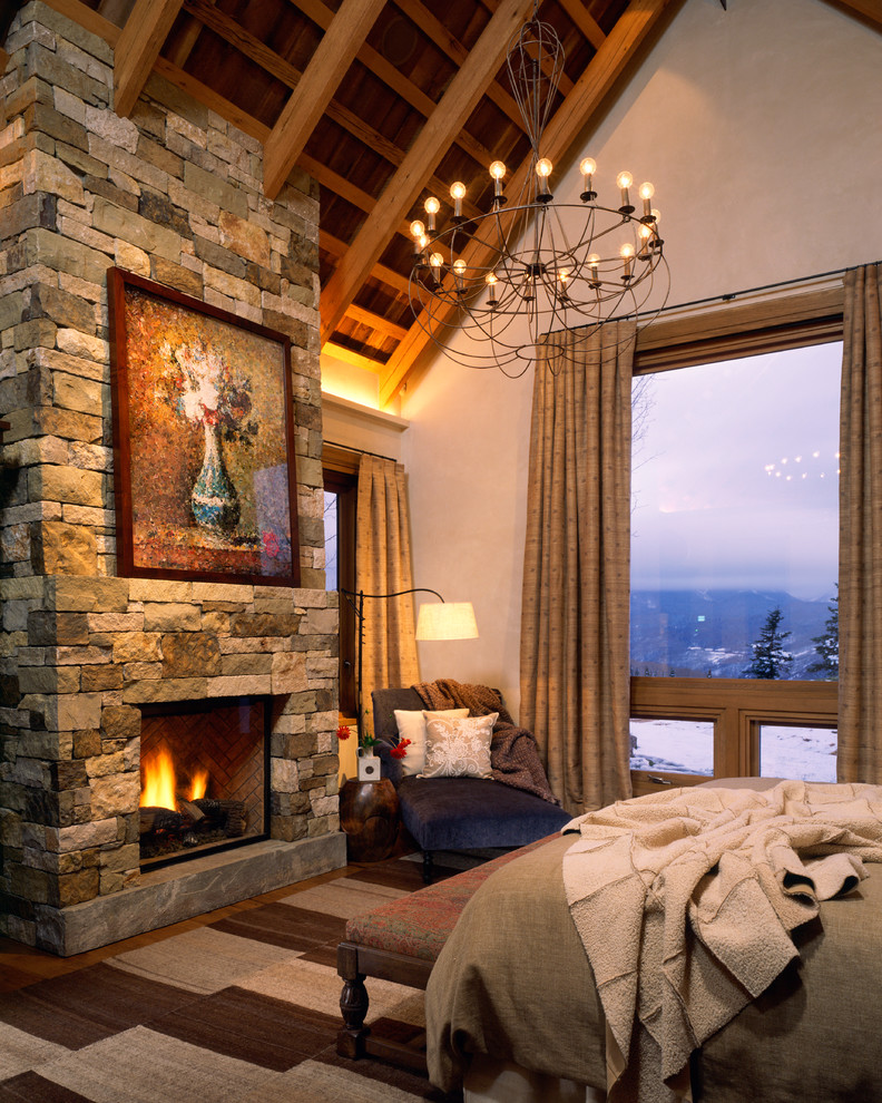 Stone Fireplace Mantels Bedroom Rustic with Bedroom Bench Brown Bedding