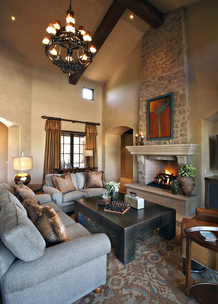 Stone Fireplace Mantels Living Room Traditional with Arch Doorway Archway Beige