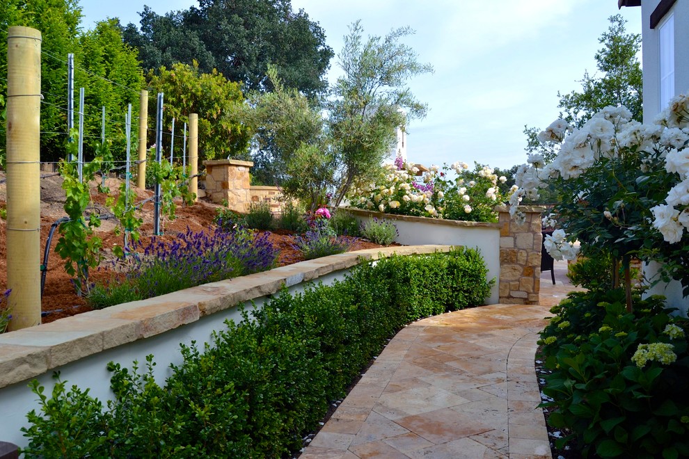 Stone Forest Sinks Landscape Mediterranean with Boxwood Grape Vines Roses