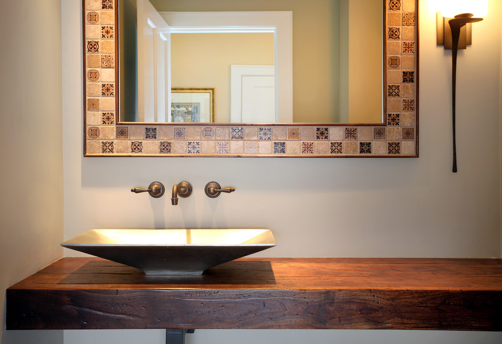 Stone Forest Sinks Powder Room Contemporary with Asymmetrical Bathroom Lighting Floating