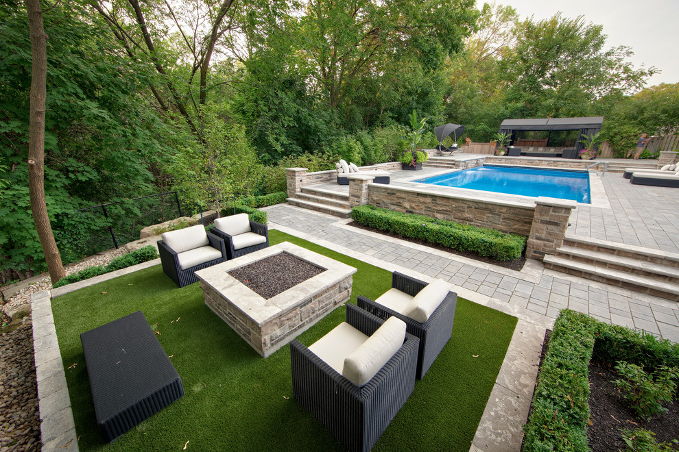 Stone Gas Fireplace Landscape Contemporary with Alternative Solution to Grass