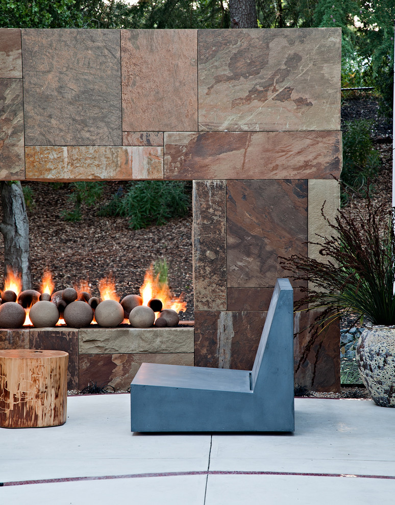 Stone Gas Fireplace Patio Contemporary with Concrete Concrete Furniture Container
