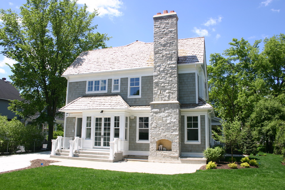 Stone Outdoor Fireplace Exterior Beach with Backyard Coastal Elevation Exterior